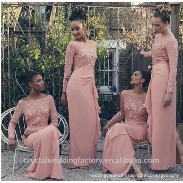 2016 Cheap Coral Long Sleeves Sequins Muslim Bridesmaid Dresses CWF2322